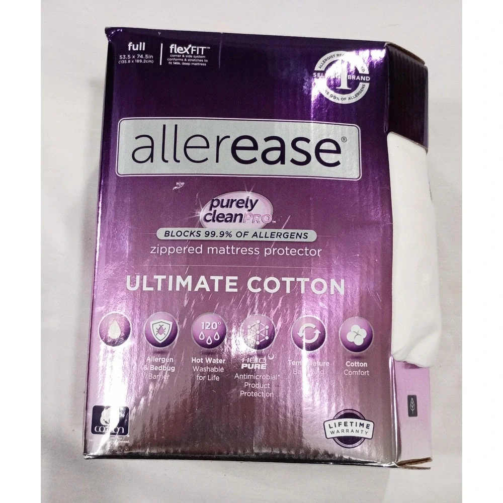 AllerEase Ultimate Cotton Waterproof Full Mattress Protector White Zippered